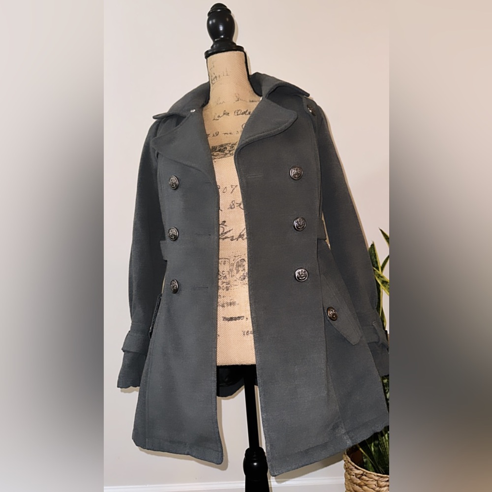 Worthington Vintage Pea Coat Gray Double Breasted Womens Size Medium